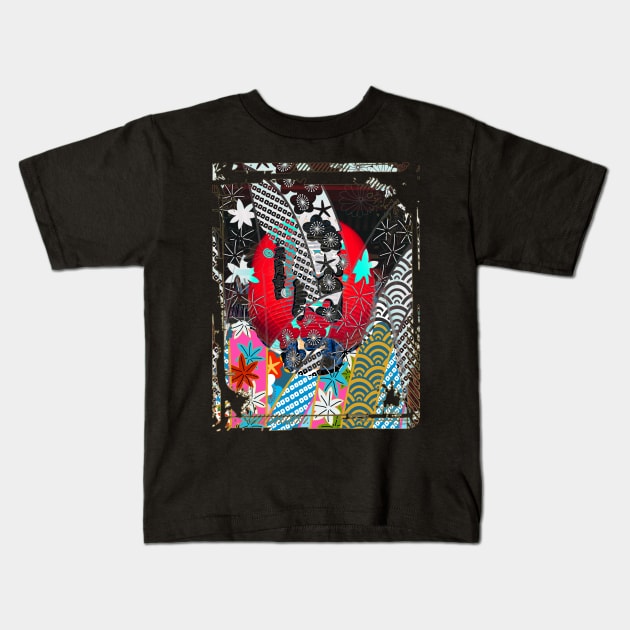 Red Japanese Lanterns Night Street Lights Lamps Floral Pattern Collage Art 86 Kids T-Shirt by dvongart